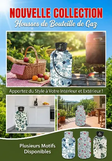 [00000010] Housse Décorative pour Bouteille de Gaz | Design Floral et Anti-Salissure | Barbecue & Patio