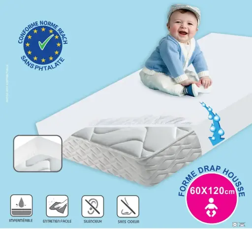 [00000002] Home Concept Housse protège matelas imperméable norme européenne - 60*120 cm - Blanc